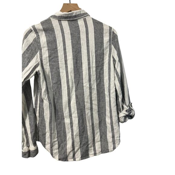 Orvis Womens Linen Blend Long Sleeve Button Down Roll Tab Black White Small - Picture 7 of 8